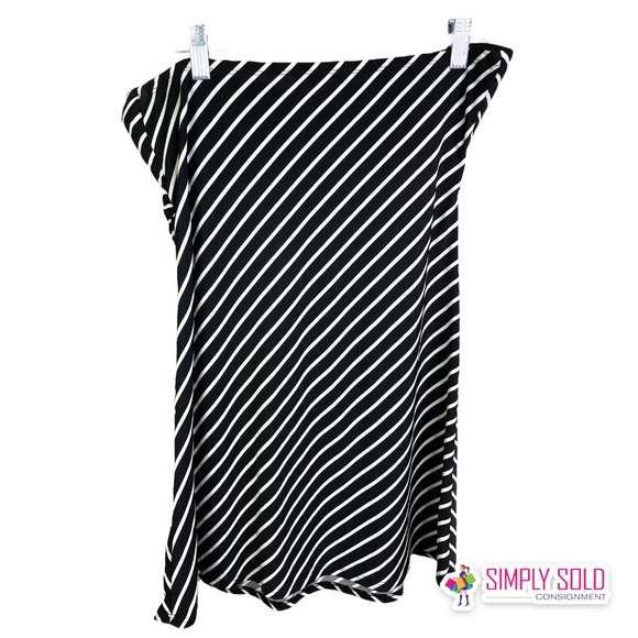 White House Black Market Women's Blouse Strapless Black White Striped Backless M - Picture 2 of 8